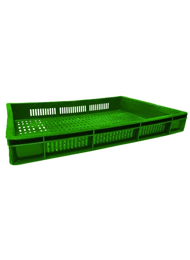 Plastic Storage Crate 600x400x80mm Stackable Food Grade Ventilated Catering Crate Heavy Duty - Green